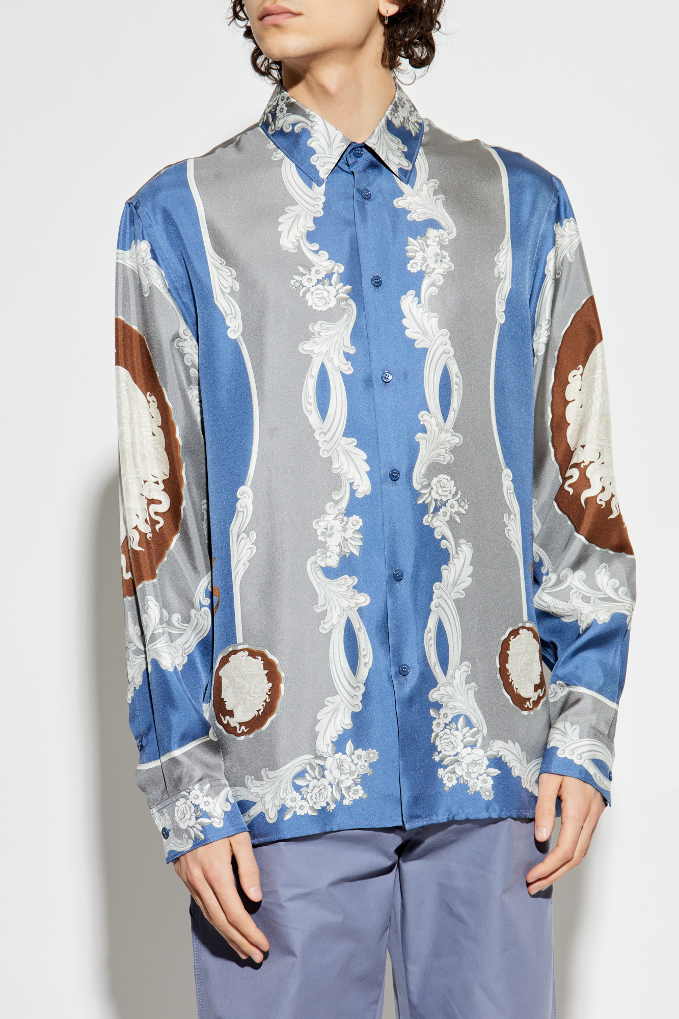 即日発送 Versace Silk Clothing Men's | print Cameo Medusa with shirt その他